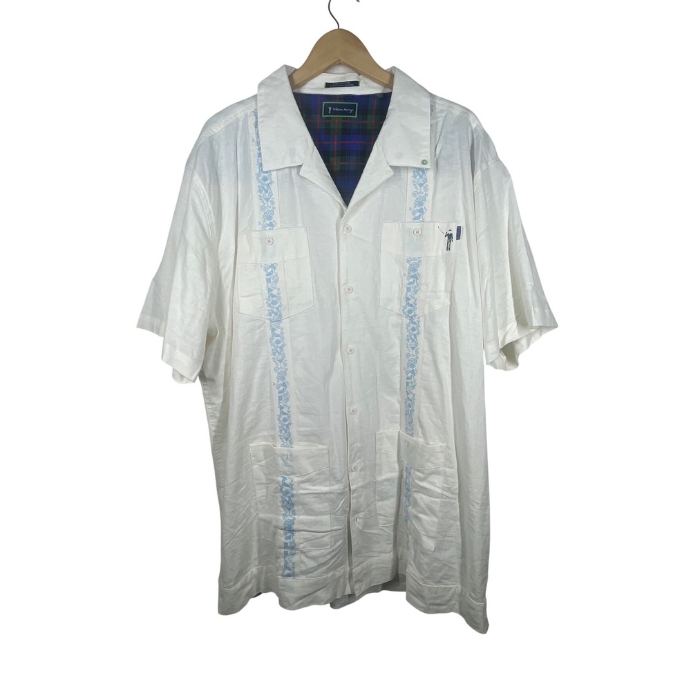 William Murray Golf Mens XXL White Linen Guayabera Shirt  Embroidered